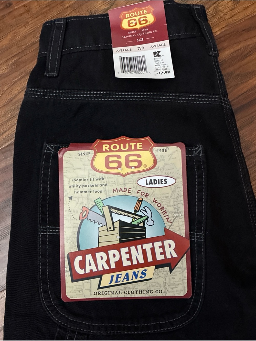 VTG Route 66 Black Relaxed Carpenter Jeans - Ladies